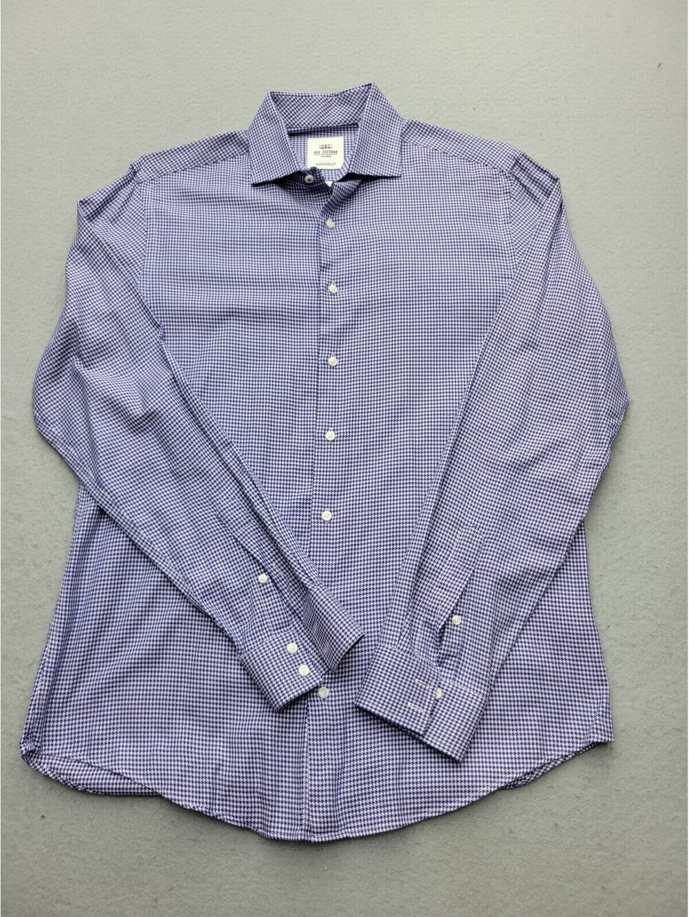 Ben Sherman Men Button-Up 15 1/2 34-35 Purple Slim Houndstooth 100% Cotton Work
